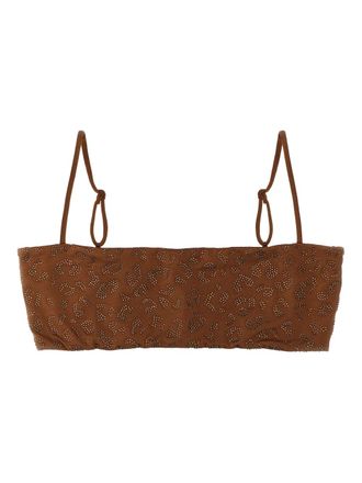 MC2 Saint Barth Athena rhinestone-leopard bikini top - women - Polyester/Spandex/Elastane - L - Brown