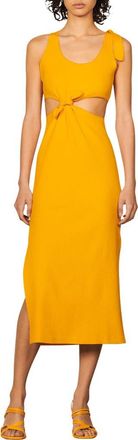 Sandro Lolie Knotted Waist Cutout Midi Dress in Clementine at Nordstrom Rack, Size 8 Us / 40 Fr