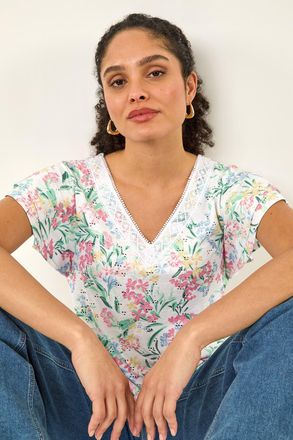 Roman Floral Lace Textured Top