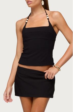 Edikted Yua Beaded Strap Halter Top in Black at Nordstrom, Size X-Large
