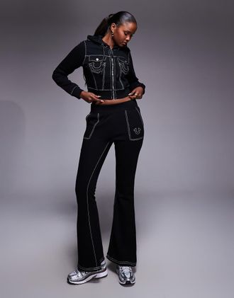 True Religion Big T - Joggers a zampa neri con tasche e cuciture a contrasto in coordinato-Nero