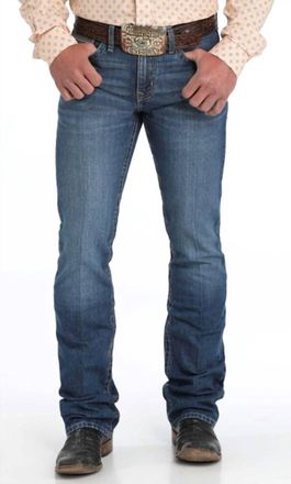 Cinch Mens Ian Slim Boot Cut Mid Rise Rigid Denim Jeans In Medium Stonewash