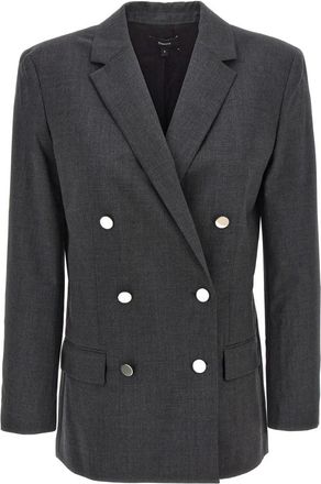 Theory Boxy Blazer - Dames - Blazers - Grijs - XL - Wol - Jassen