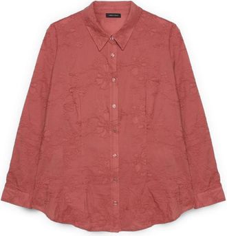 Fiorella Rubino Blouse met toon-op-toon bloemenborduurwerk - Dames - Overhemden - Roze - 2XL - Katoen - Overhemden