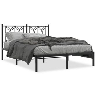Berkfield Home Metal Bed Frame without Mattress with Headboard Black 140x190cm | Size: 140x190 cm