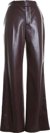 Alice & Olivia Womens Alexander High Rise Vegan Leather Slim Straight Trouser In Dark Chocolate