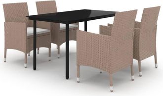 vidaXL Set Comedor De Jard&iacute;n 5 Pzas Y Cojines Rat&aacute;n Sint&eacute;tico Y Vidrio Vidaxl