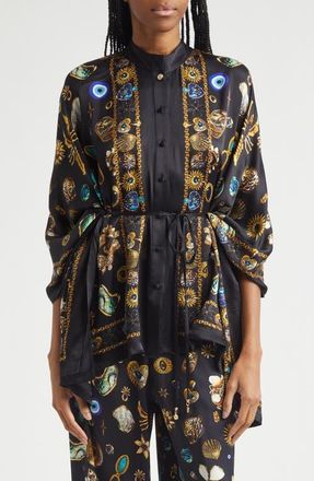 Camilla Amulets & Alchemy Print Silk Satin Shirt in Amulets And Alchemy at Nordstrom, Size X-Small