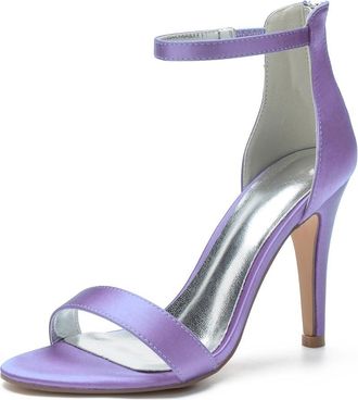 Generic Satin Heels Women Wedding Bridal Shoes Open Toe Stiletto High Heels Womens Heeled Sandals for Prom, Party, Daily 10.5Cm,Light Purple,10 UK
