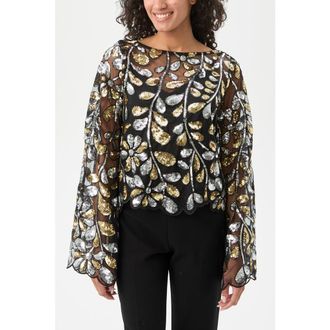 Trina Turk Femmes Fringe Sequin Top in Black/gold at Nordstrom, Size Medium