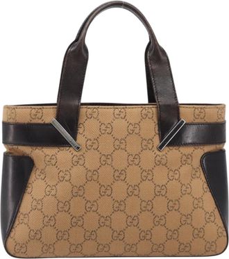Gucci Open Tote Gg Canvas And Leather Beige Canvas Handbag (Pre-Owned)