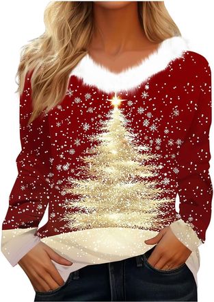 Generic Christmas Sweatshirt for Women Ladies Fashion Hoodies Sweaters Christmas Jumpers for Women Xmas Printed Sweatshirt Loose Funny Xmas Jumpers Long Sleev