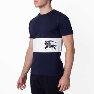 Burberry Equestrian Knight Stripe Pattern Cotton T Shirt, Size XX-Small