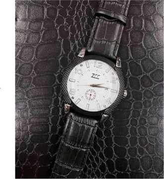 Trade Shop Trade Shop - Orologio Polso Zcc Z002 Uomo Compass Automatico Data Cinturino Pelle Nero Bianco