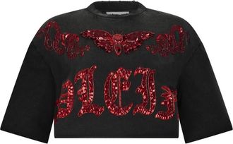 Philipp Plein Cropped T-Shirt Butterfly Tattoo - Dames - T-shirts - Zwart - S - Katoen - Tops