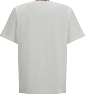 Burberry Mens Cotton T-Shirt With Check Trims Chalk T-Shirts And Polos