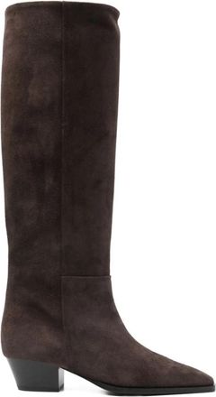 Aeyde Medea Suede Kniehoge Laarzen - Dames - Cowboylaarzen - Bruin - 38 EU - Leer - Schoenen