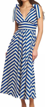 Flying Tomato Striped Woven Midi Dress In Ivory Blue