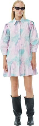 Ganni Lilac Printed Cotton Mini Shirt Dress in Lilac Sachet Size 6 Womens