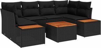 vidaXL Garden Sofa Set with Cushion 6 pcs Black Poly rattan vidaXL