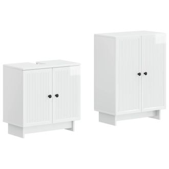 vidaXL Set Di Armadi Da Bagno Da 2 Pezzi Ede Bianco Lucido Vidaxl