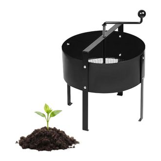 Relaxdays Tamiz De Jard&iacute;n Relaxdays, Con Manivela, &Oslash; 40 Cm, Tierra, Piedras, Arena, Acero, De Pie, Malla Fina Para Compost, Negro