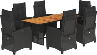 vidaXL Set De Comedor De Jard&iacute;n 7 Pzas Y Cojines Rat&aacute;n Sint&eacute;tico Negro Vidaxl