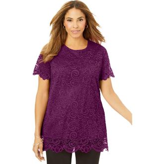 Jessica London Stretch Lace Tunic in Dark Berry at Nordstrom, Size 12