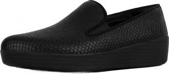 FitFlop Womens Superskate Embossed Leather Loafers In Black Snake