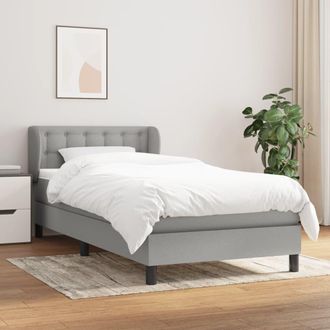 vidaXL Cama Box Spring Con Colch&oacute;n Tela Gris Claro 90x190 Cm Vidaxl