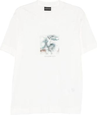 Emporio Armani Lyocell/katoen t-shirt - Heren - T-shirts - Wit - M - Katoen - Tops