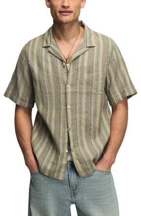Lucky Brand Stripe Linen & Cotton Camp Shirt in Olive Multi at Nordstrom, Size Xx-Large