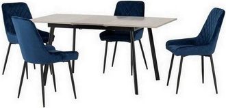 Seconique Seconique - Avery Extending Dining Set with Avery Chairs - Concrete/Grey Oak Effect/Black/Sapphire Blue Velvet