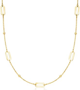 RS Pure by Ross-Simons Italian 14kt Yellow Gold Bead and Paper Clip Link Station Necklace