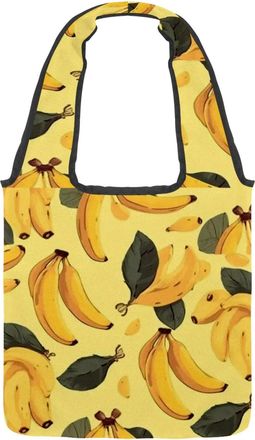 Generic Hand-painted Banana Reversible Canvas Shoulder Tote - Double-Sided Print, 12oz Cotton, 27cm Drop, Fold-Flat Bag for Travel, Shopping, Street Outings