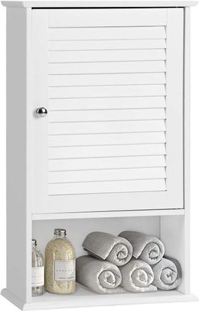 Costway Armario De Ba&ntilde;o De Pared Con Puerta Y 3 Estantes Armario Almacenamiento Toalla Ducha Organizador Blanco - Costway