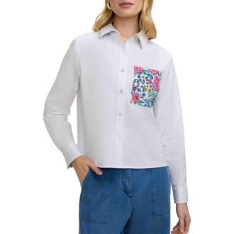 Foxcroft Jodie Cotton Blend Button-Up Shirt in White/Multi at Nordstrom, Size X-Large