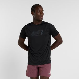 New Balance Laufshirt NEW BALANCE Sport Essentials Printed Run T-Shirt, Herren, Gr. XXL, schwarz (schwarz (001)), Obermaterial: 100% Polyester, Shirts Laufshirt