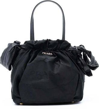 Prada Borsa a tracolla in tessuto con logo e fiocchi 2000-2025 - Nero