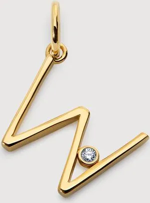 Monica Vinader Gold Solitaire Diamond Initial W Pendant Lab Grown Diamond