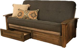 Kodiak Washington Frame-Rustic Walnut Finish-Linen Charcoal Mattress-Storage Drawers