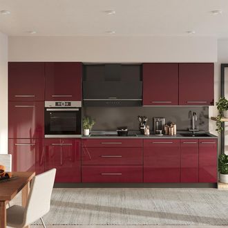 Vicco Mueble De Cocina Fame-line, Rojo Burdeos Alto Brillo/antracita, 340 Cm Sin Encimera, Vicco