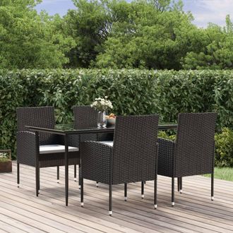 vidaXL Set De Muebles Jard&iacute;n 5 Pzas Con Cojines Rat&aacute;n Sint&eacute;tico Negro Vidaxl