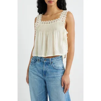 Steve Madden Easten Pintuck Lace Tank in Cream at Nordstrom, Size X-Large