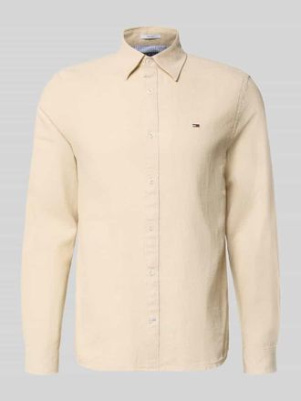 Tommy Jeans Regular Fit Freizeithemd aus Leinen-Baumwoll-Mix in Beige, Gr&ouml;&szlig;e XXL