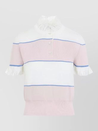 Alexander McQueen feminine striped knit top ruffled neck