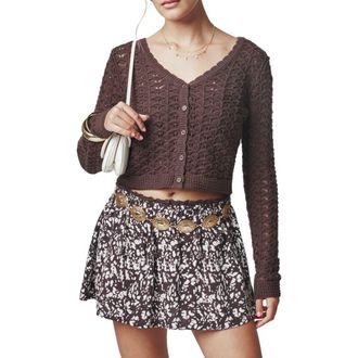 Florence By Mills Textured Knit Cropped Cardigan in Canyon Brown at Nordstrom, Size Xx-Small