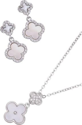 Adornia Mother-of-Pearl Clover Pendant Necklace & Drop Earrings Set in White/Silver at Nordstrom Rack