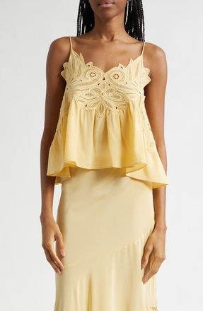 Ulla Johnson Rosie Lace Appliqu&eacute; Silk Tank in Dandelion at Nordstrom, Size 16