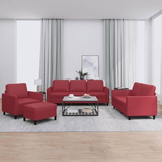 vidaXL Juego De Sof&aacute;s Con Cojines 4 Piezas Cuero Sint&eacute;tico Rojo Tinto Vidaxl